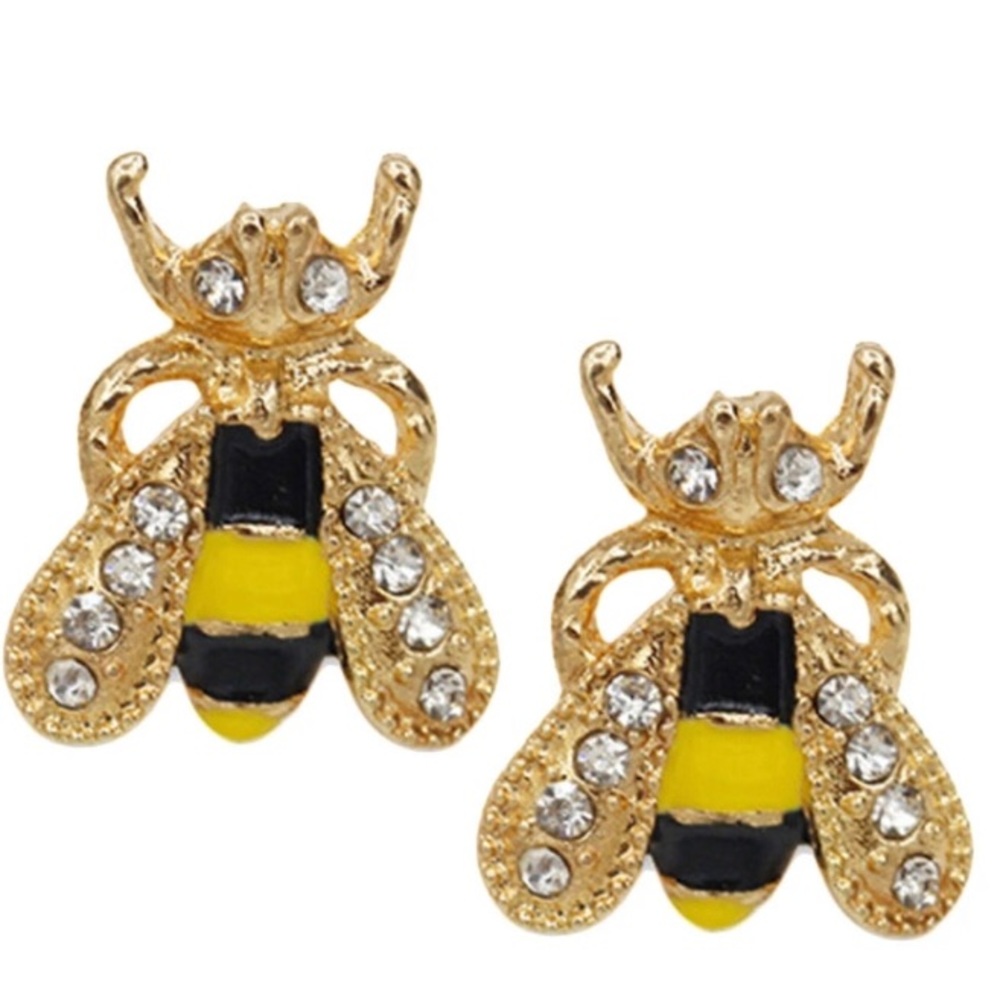 Bumble bee gold rhinestone stud earrings
